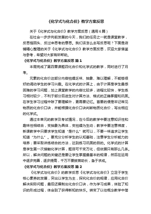 《化学式与化合价》教学方案反思