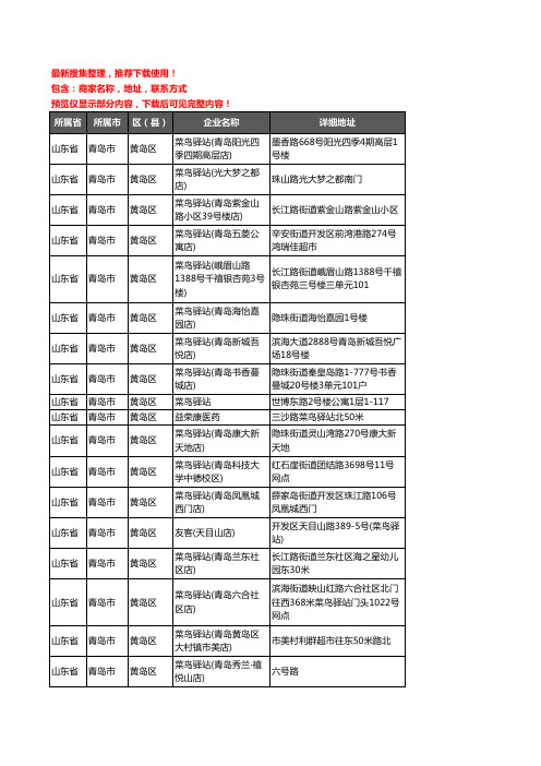 新版山东省青岛市黄岛区菜鸟驿站企业公司商家户名录单联系方式地址大全301家