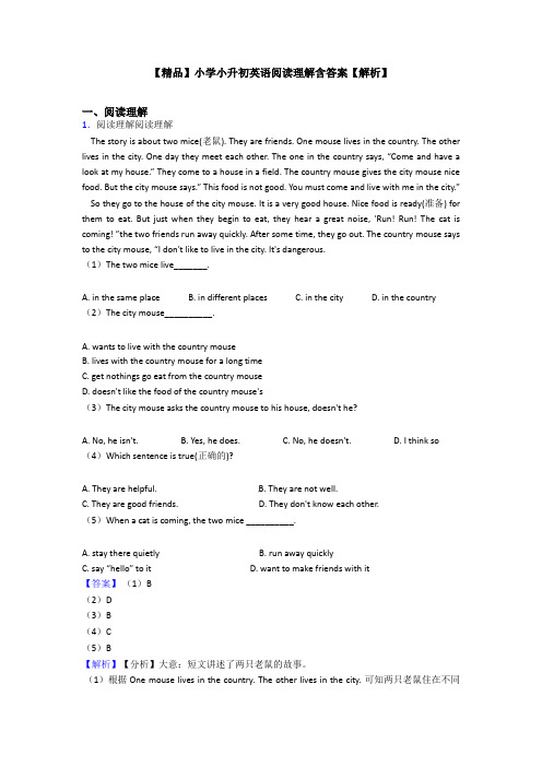 【精品】小学小升初英语阅读理解含答案【解析】 (6)