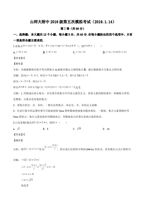 山东省山东师范大学附属中学2019届高三第五次模拟考试数学(理)试题(含精品解析)