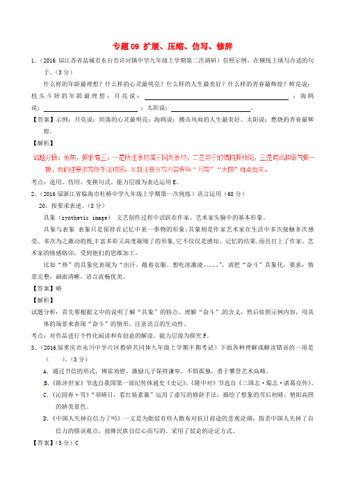 中考语文模拟分项汇编(第02期)专题09 扩展、压缩、仿写、修辞(含解析)