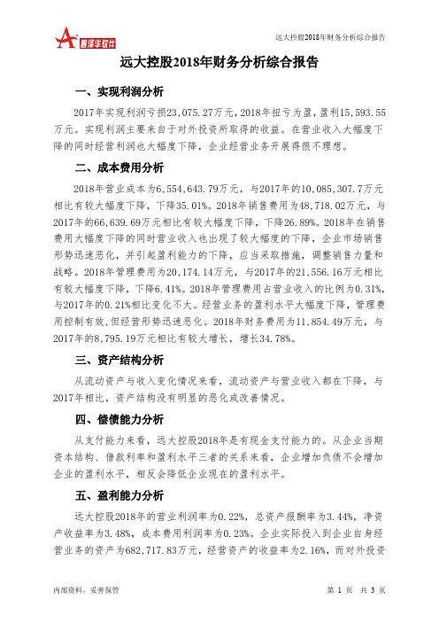 远大控股2018年财务分析结论报告-智泽华