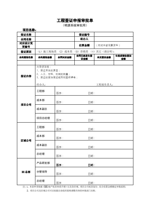 xx房地产公司工程签证标准表格模板