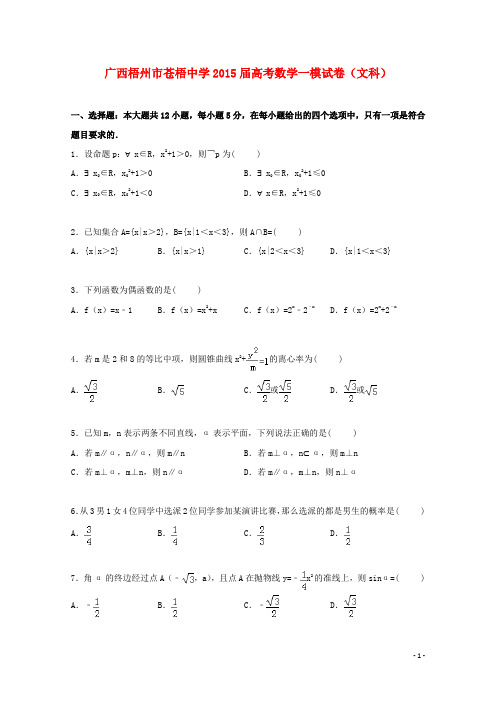 广西梧州市苍梧中学届高三数学上学期一模考试试卷文(含解析)【含答案】