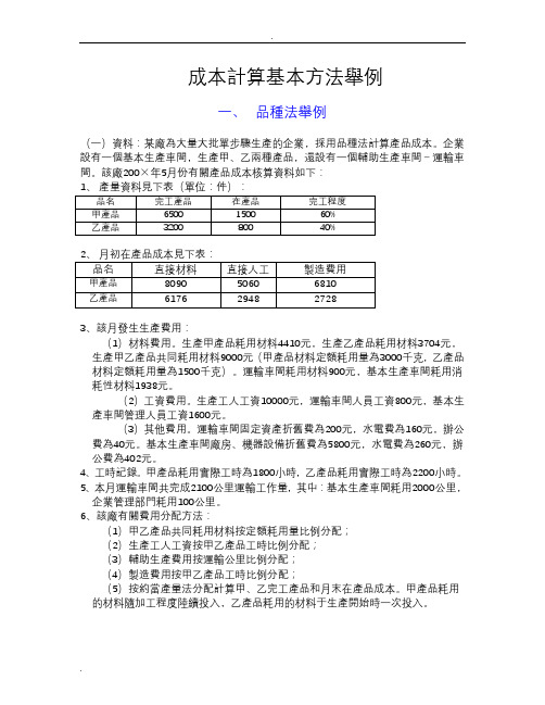 成本计算基本方法举例公式