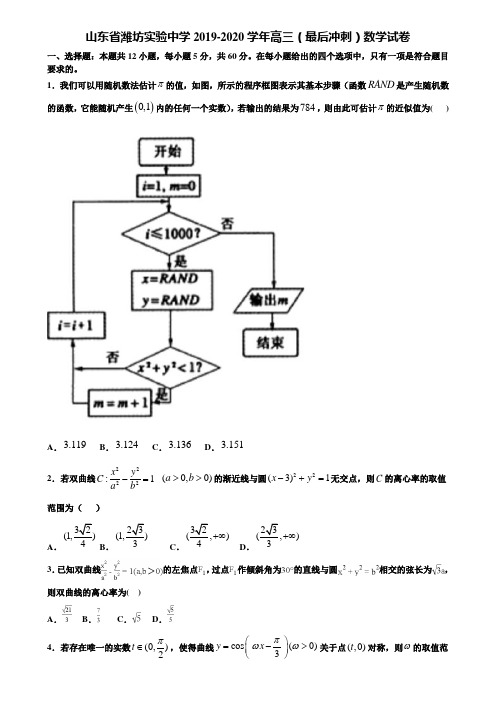 山东省潍坊实验中学2019-2020学年高三(最后冲刺)数学试卷含解析《附15套高考模拟卷》