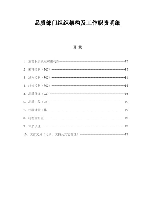 品质部门组织架构及工作职责明细