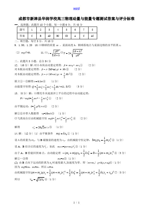 动量答案及评分标准