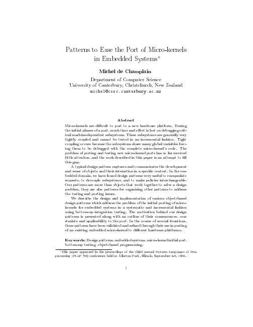 Patterns to ease the port of micro-kernels in embedded systems