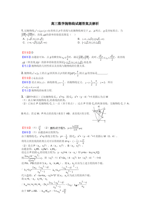 高三数学抛物线试题答案及解析
