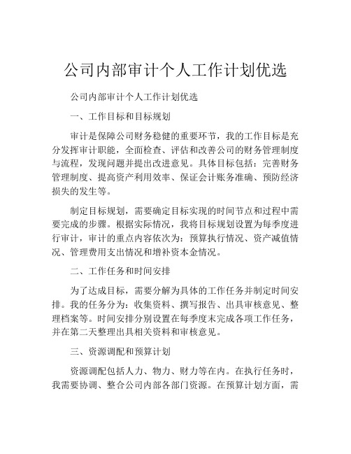 公司内部审计个人工作计划优选