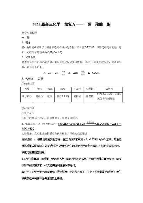 2021届高三化学一轮复习—— 醛 羧酸 酯(知识梳理及训练)