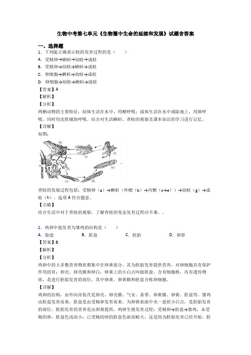 生物中考第七单元《生物圈中生命的延续和发展》试题含答案