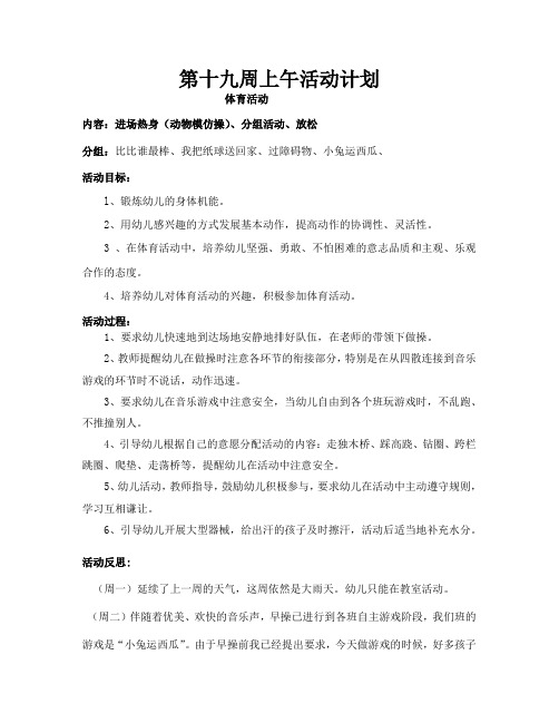 学前小班19周区域活动教学设计