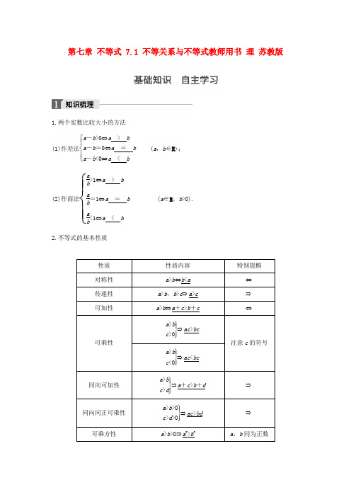 精选江苏专用2018版高考数学大一轮复习第七章不等式7.1不等关系与不等式教师用书理苏教版