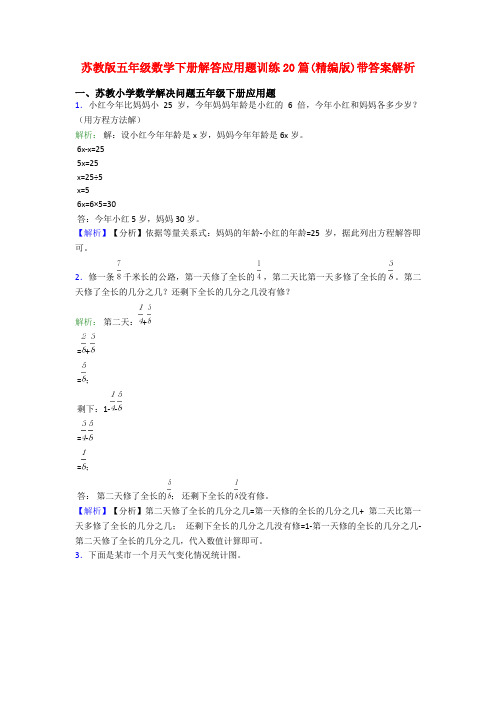 苏教版五年级数学下册解答应用题训练20篇(精编版)带答案解析