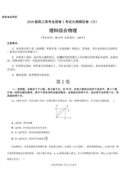 2019届高三高考物理全国卷Ⅰ考试大纲模拟卷(六)含答案详细解析