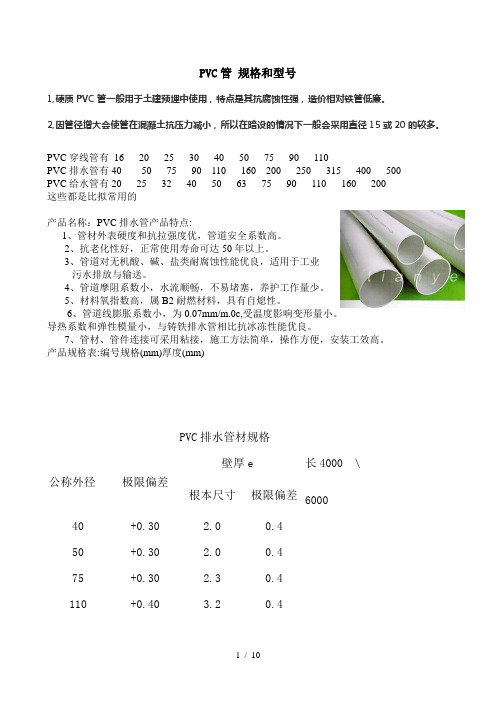 PVC管的规格和型号总结