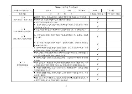 ISO9001-2015质量部-内审检查表