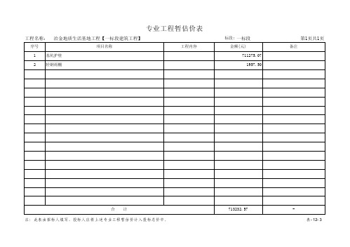 一标段专业工程暂估价表