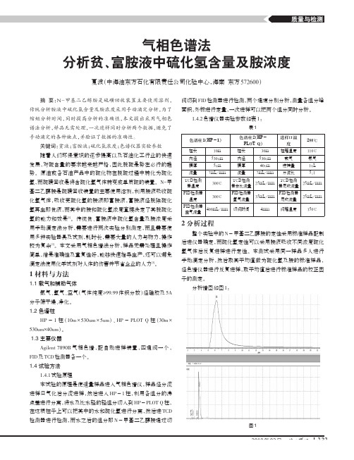 气相色谱法分析贫、富胺液中硫化氢含量及胺浓度