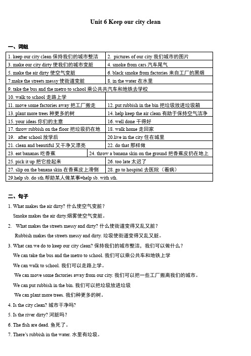 译林版英语六年级上册6A 第六单元知识点