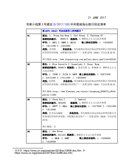 20170621 联合国制裁船舶清单(指认船只)