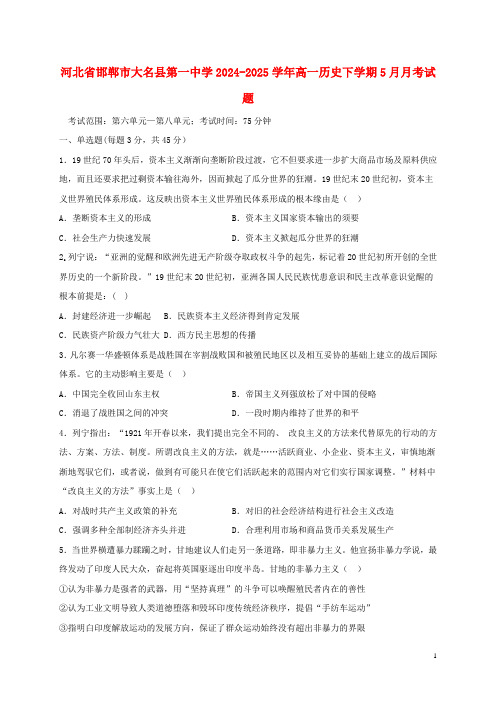 河北省邯郸市大名县第一中学2024_2025学年高一历史下学期5月月考试题