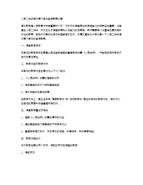 小学二年级语文第六单元备课教案分享