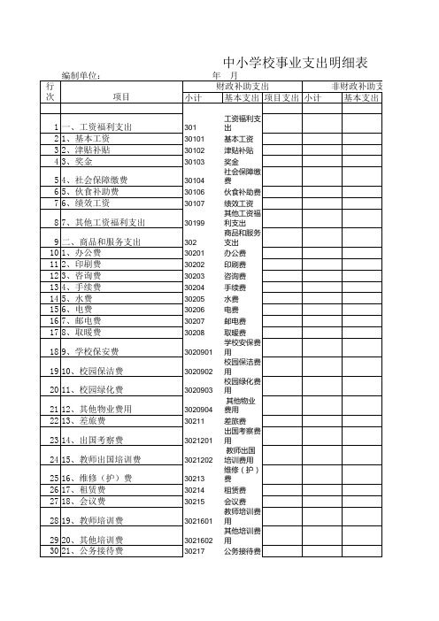 2014年中小学校会计报表和会计科目明细表