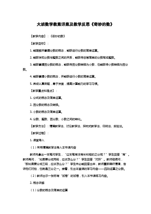 大班数学教案详案及教学反思《奇妙的数》