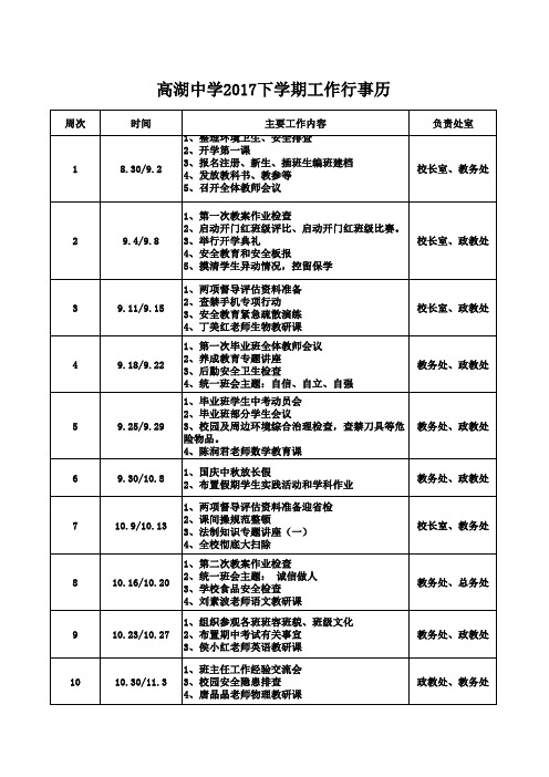 高湖中学2017年下学期工作行事历