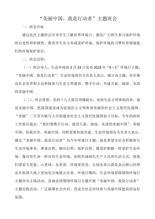 美丽中国,我是行动者主题班会