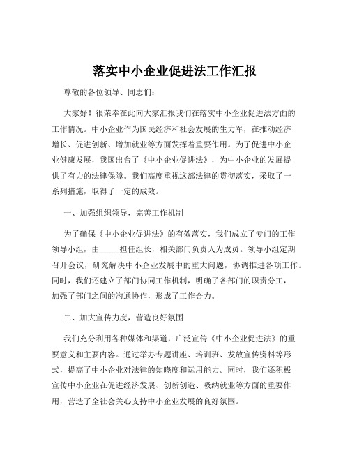 落实中小企业促进法工作汇报