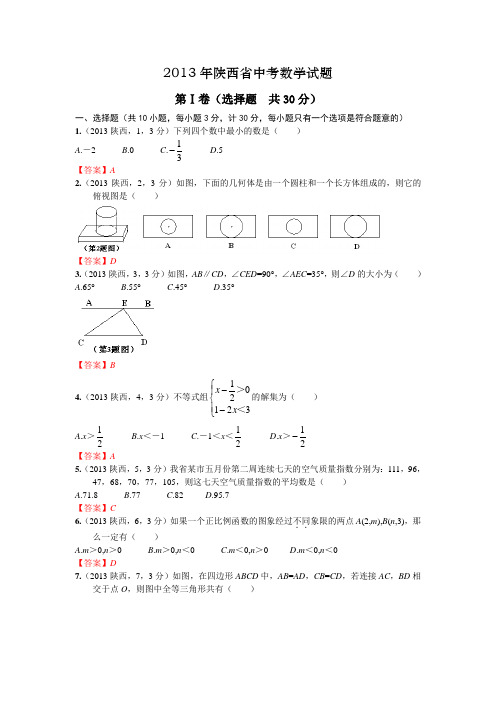 2013陕西省中考数学