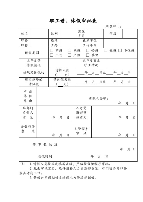 职工请、休假审批表模版