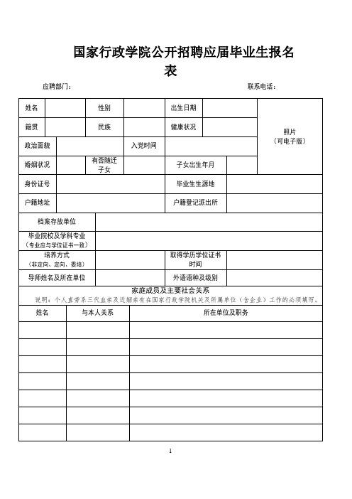 国家行政学院公开招聘应届毕业生报名表