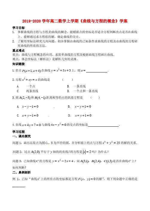 2019-2020学年高二数学上学期《曲线与方程的概念》学案.doc