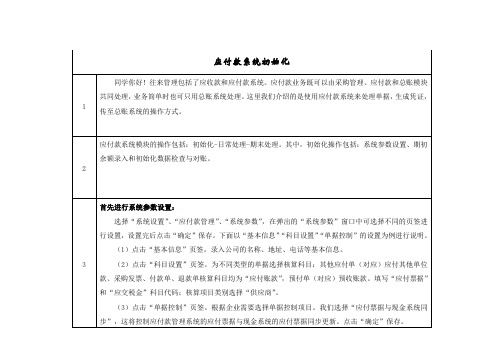 应付款系统初始设置 实验指导