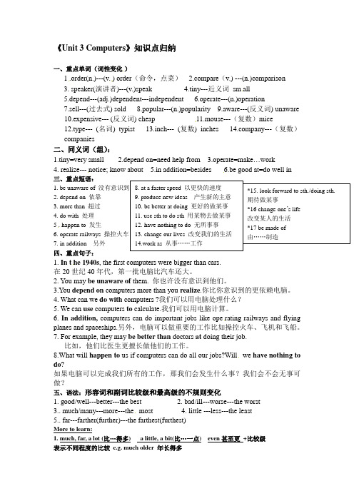 上海教育版八年级英语上册《Unit 3 Computers》知识要点归纳