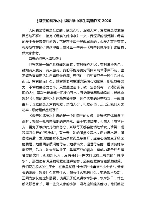 《母亲的纯净水》读后感中学生精选作文2020