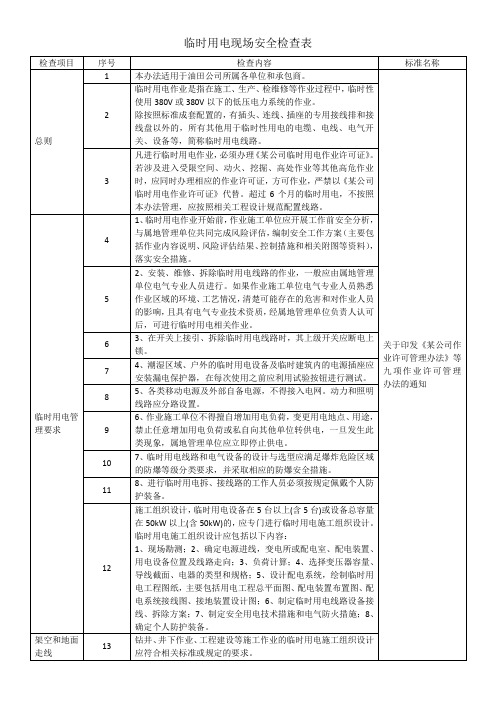 临时用电现场安全检查表