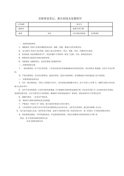 发药差错登记、报告制度及处置程序