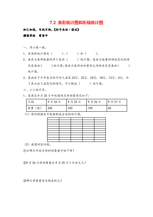 冀教版六年级数学上册7 条形统计图和折线统计图教案与反思