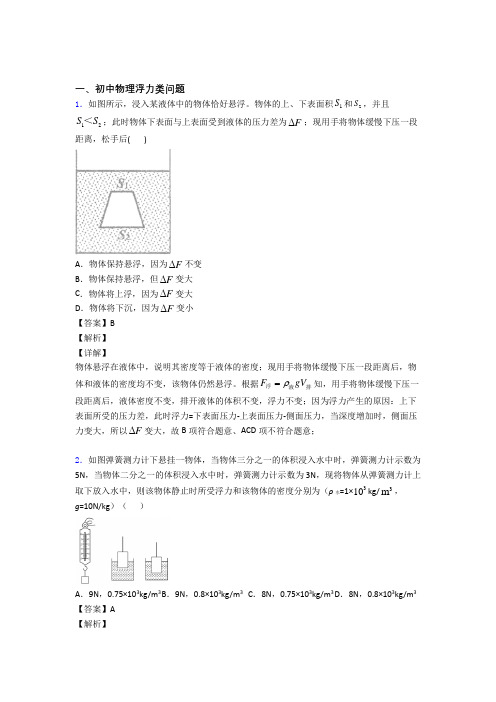 2020-2021中考物理综合题专题复习【浮力类问题】专题解析含答案解析