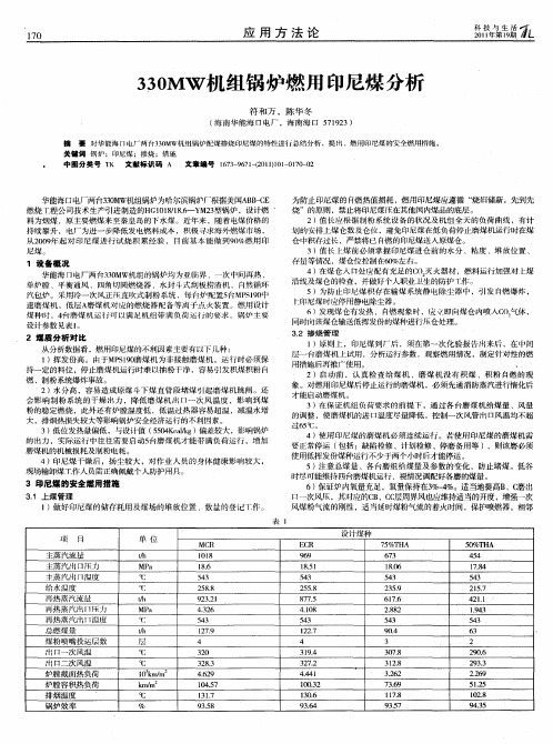 330MW机组锅炉燃用印尼煤分析