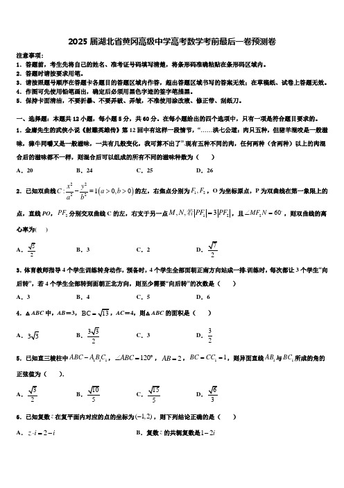 2025届湖北省黄冈高级中学高考数学考前最后一卷预测卷含解析