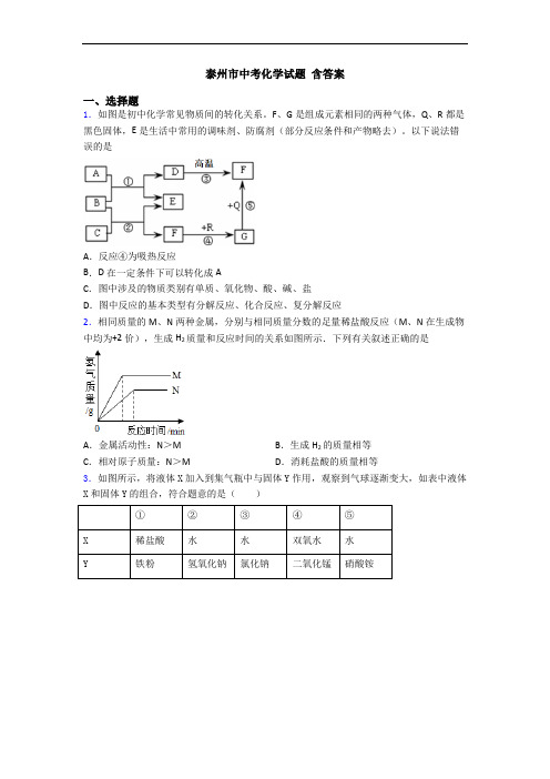 泰州市中考化学试题 含答案