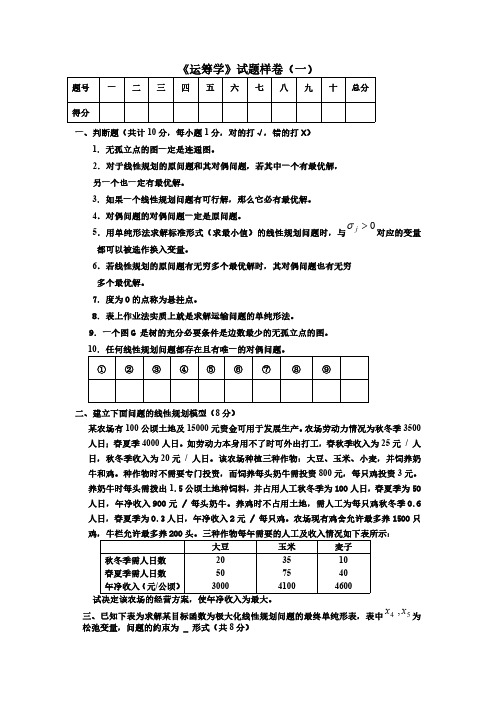 经管类专业课复习资料-运筹学期末试题