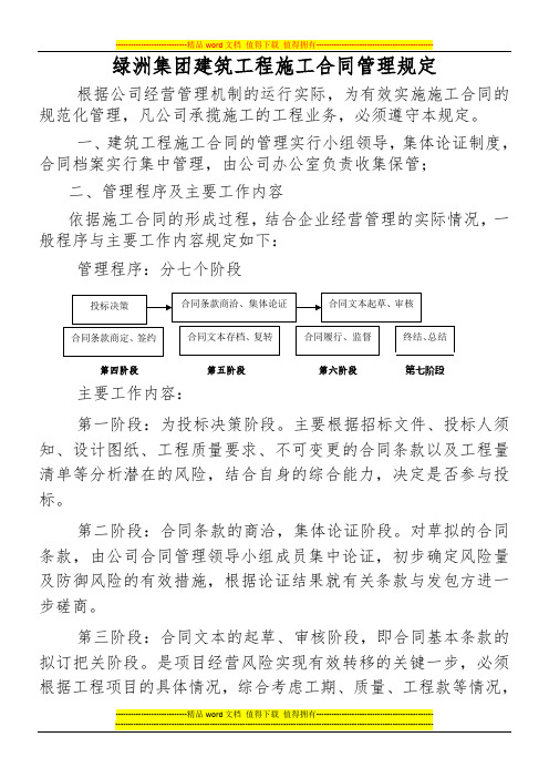 绿洲集团建筑工程施工合同管理规定